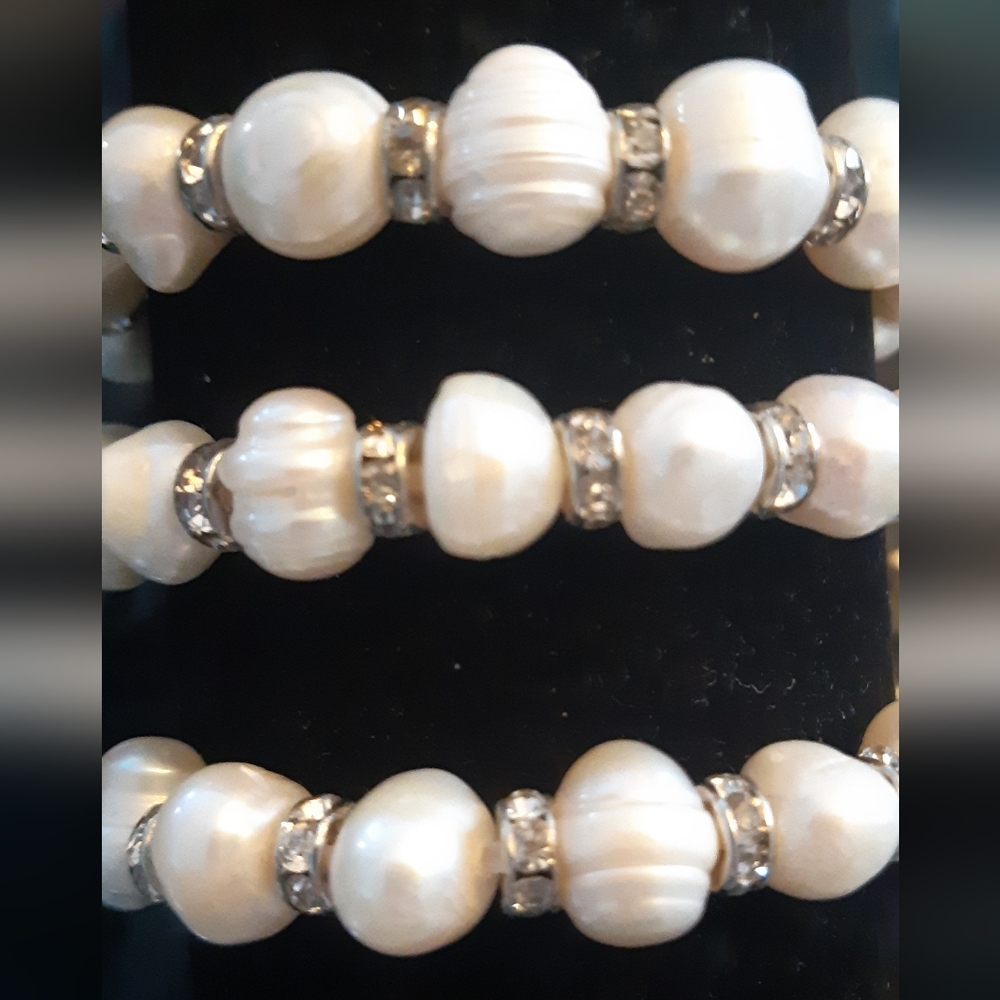 Elegant 3 PC Faux Pearl Bracelet with Silver Accents New With Tags